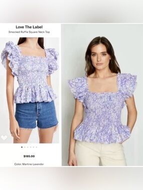 New Love The Label Martine Lavender Smocked Ruffle Top, Size XS